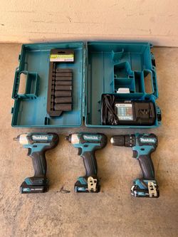 Makita 12V CXT Hammer Driver-Drill, 1/4” Hex Bit Impact Driver, and 3/8” Impact Wrench