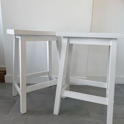 Solid Woodt Bar Stools, Sturdy, 24-Inch Height, White, Set of 2