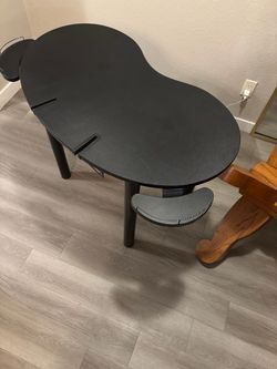 Black Kidney-Shaped Desk with Lower Shelf