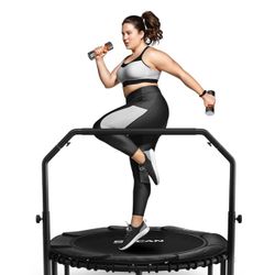 BCAN 450/550 LBS Foldable Mini Trampoline, 40"/48" Fitness Trampoline with Bungees, U Shape Adjustable Foam Handle, Stable & Quiet Exercise Rebounder 