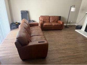 Brown leather couches