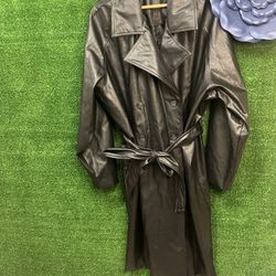 Studio Untold Black Faux Leather Trench Coat Size 20/22 Brand New 