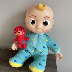 JJ Cocomelon Doll Bedtime Plush Musical Talking Singing Toy Red Teddy Bear 13" 