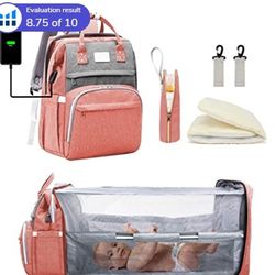 3 in 1 Diaper Bag Backpack With Bassinet (pink)