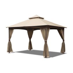 0965 10'x13'Metal Frame Double Roof Soft Top Patio Gazebo Canopy Tent with Mosquito Netting  The actual mosquito net is black.  SUPERIOR MATERIA