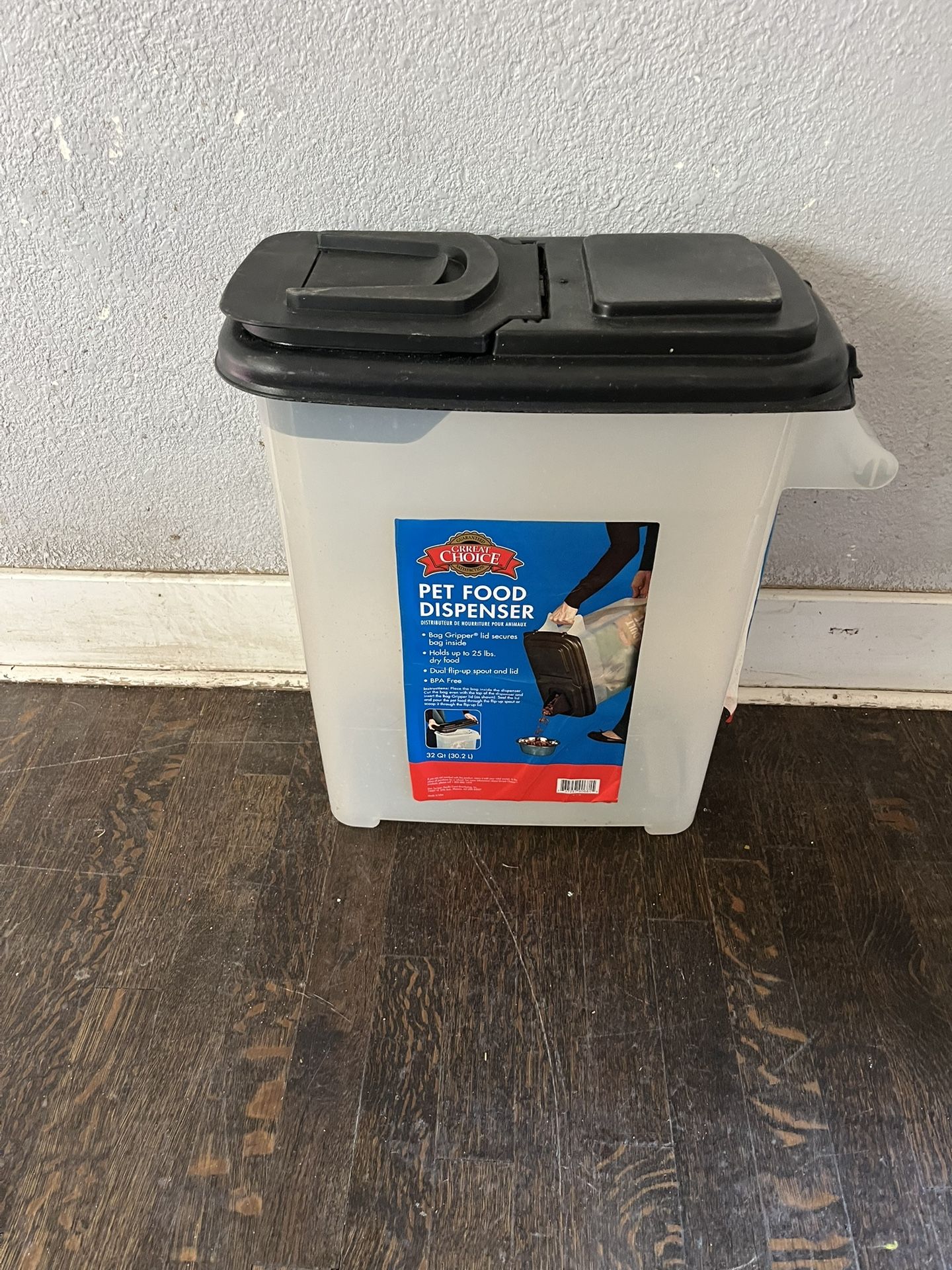 Pet Food Storage & Dispenser, 32qt Clear Plastic Container (Holds 25lb)