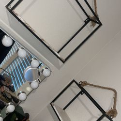 Set of 2 Hanging Rustic Wall Shelves – Rustic Rope & Metal Frame