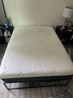 Full size mattress - medium stiffness, and a metal bed frame (sheets included if wanted)