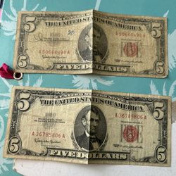 Red Seal 1963 Set Of 2 5 Dollar Bills