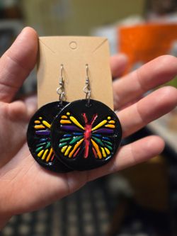 Handmade Clay-painted  Rainbow Pride Butterfly earrings