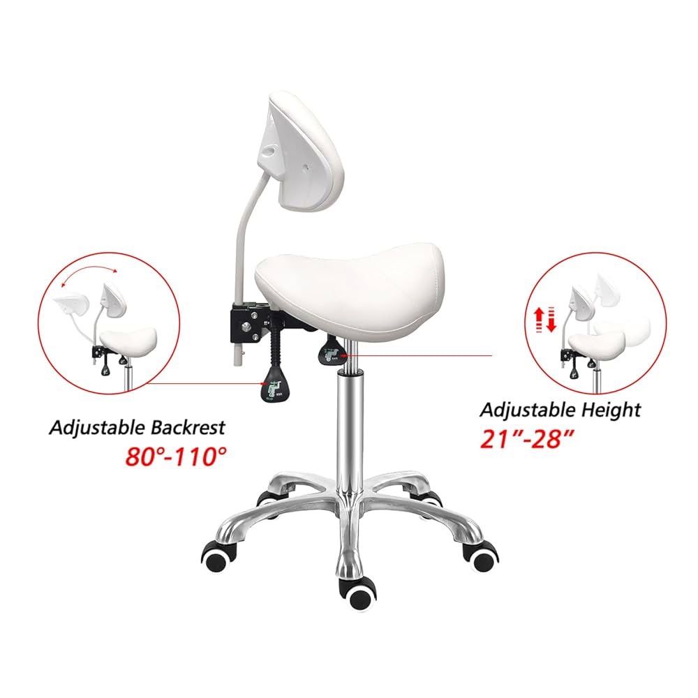 Saddle Stool Chair with Back Ergonomic Rolling Esthetician Seat