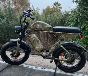 52V/2000/3000 Watt Dual Motor AWD Electric Scrambler Moped Style E-Bike, 38mph, Hydraulic Brakes, Full Suspension