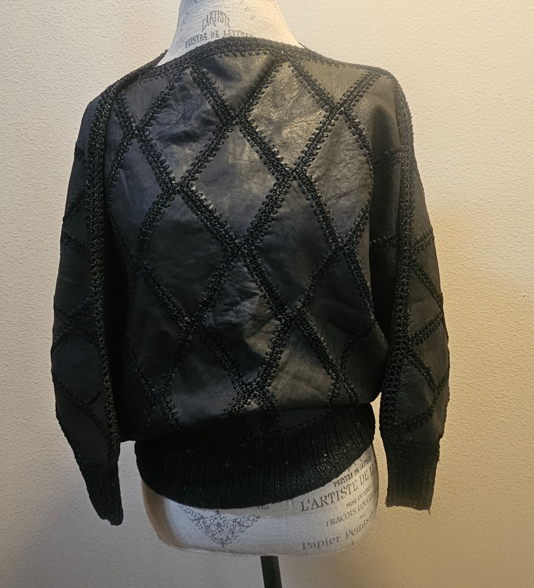 80s leather Patchwork Style batwing top