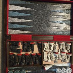 Hand-Carved Stone Chess Set with Board & Storage Case (Mesoamerican / Mayan-Style)