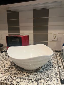 Large White Serving Bowl Wavy Rim Organic 12”