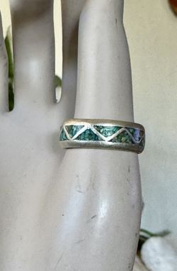 Vintage Sterling Silver Zuni ring Chips Turquoise wedding band Size 10 women / men