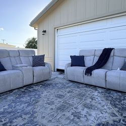 NEW Living Spaces Gray Recliner Couch Set DELIVERY AVAILABLE 
