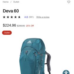 Gregory Deva 60 Backpacking Backpack Size Small