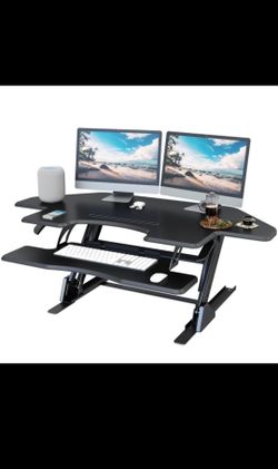 47 inch Corner Standing Desk Converter, Height Adjustable Sit Stand Desk Riser, Black, GSD06T