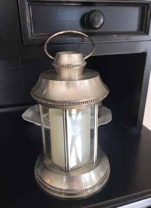 Pottery Barn Antiqued Silver Pillar Candle Lantern For Sale In