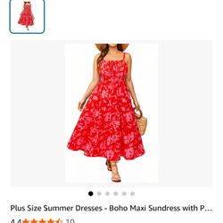 Boho Red Floral Maxi Sundress – Plus Size – 