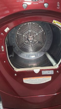 GE Dryer red with Pedestal. Vent hose and plug of choice included. Can test before buying.