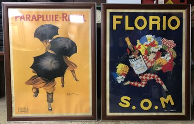Pair of 34” x 26” Vintage European Art Posters Made In USA In Vintage Fraims 