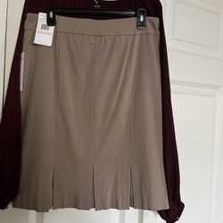 There Is Two Pieces skirt in size 10 the color is beige and a blouse in size medium. The color is burgundy both for $25 total.the skirt is Brand New 