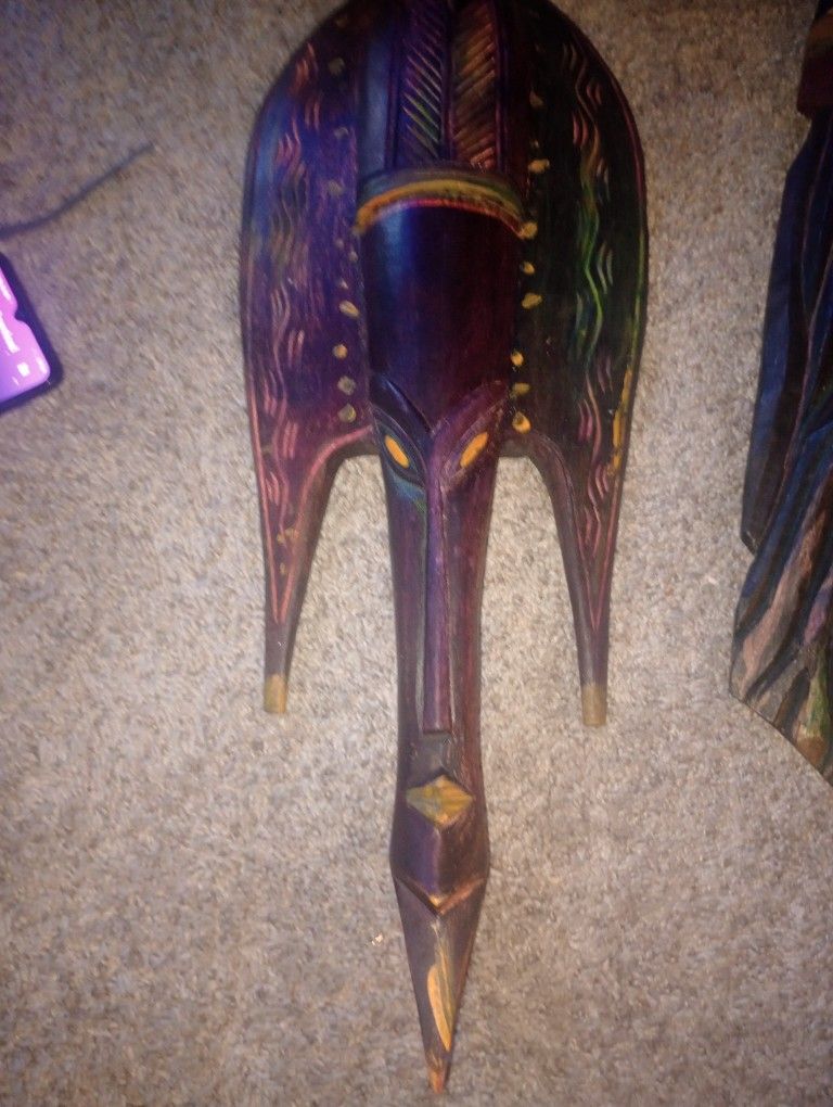 African Ghana Ewe Tribe Mask Hand-Carved Wooden Tribal Sculpture Wall Art