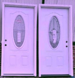 White Steel Entry Doors with Oval Glass Insert