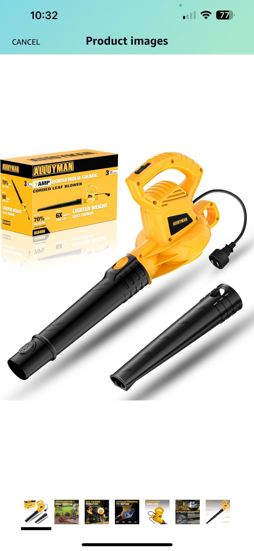 ALLOYMAN Electric Leaf Blower,7AMP Lawn Blower,130MPH Mini Leaf Blower Lightweight & Portable for Lawn Care/Snow Blowing