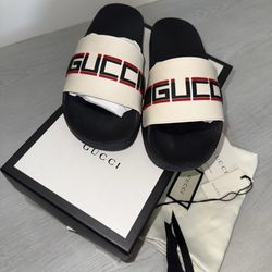 Gucci Stripe Ecru Rubber Slide