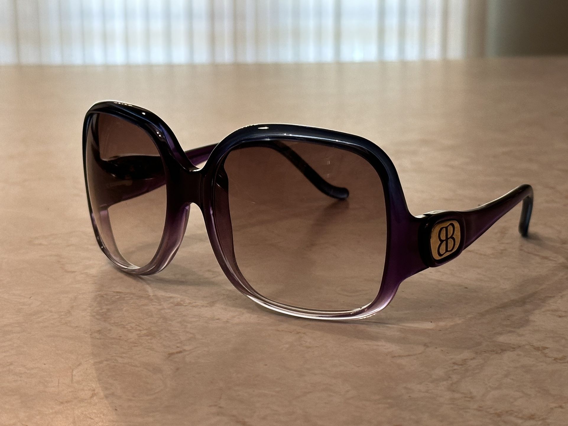 Balenciaga 0008/s Blue Clear Purple Ombre Oversized Square Sunglasses Large Gold BB Logo