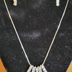Sterling Silver And Diamond Necklace Set