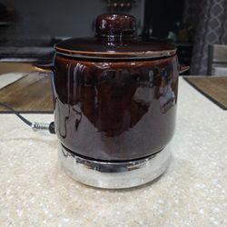 West Bend Brown Ceramic Stock Crock Pot Lazy Day Slow Cooker Vintage