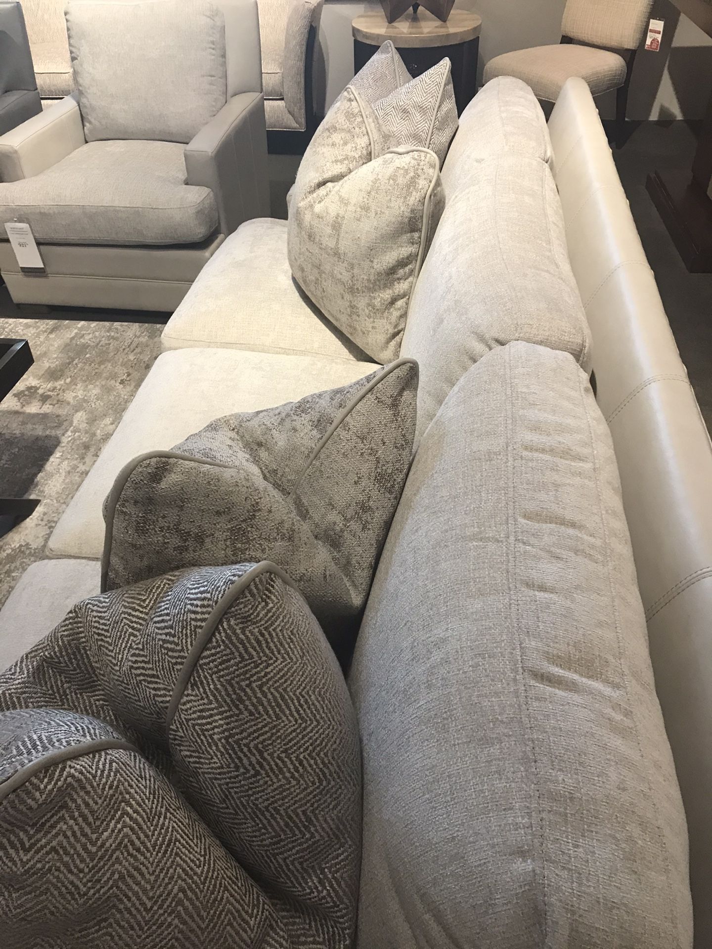 Beautiful Ivory leather and fabric sofa