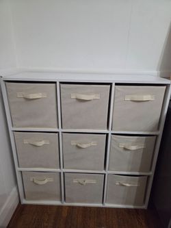 White 9-Cube Organizer with Fabric Bins