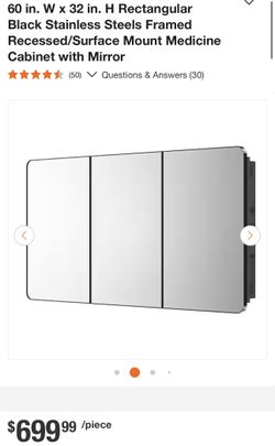 48 in. W x 31 in. H Rectangular Aluminum Medicine Cabinet with Mirror