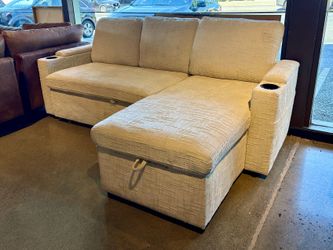 Textured Cream 2Pc. Sleeper Sectional w/ Storage Chaise