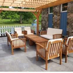 Outdoor Patio Wood Sofa With Chairs And Coffee Table