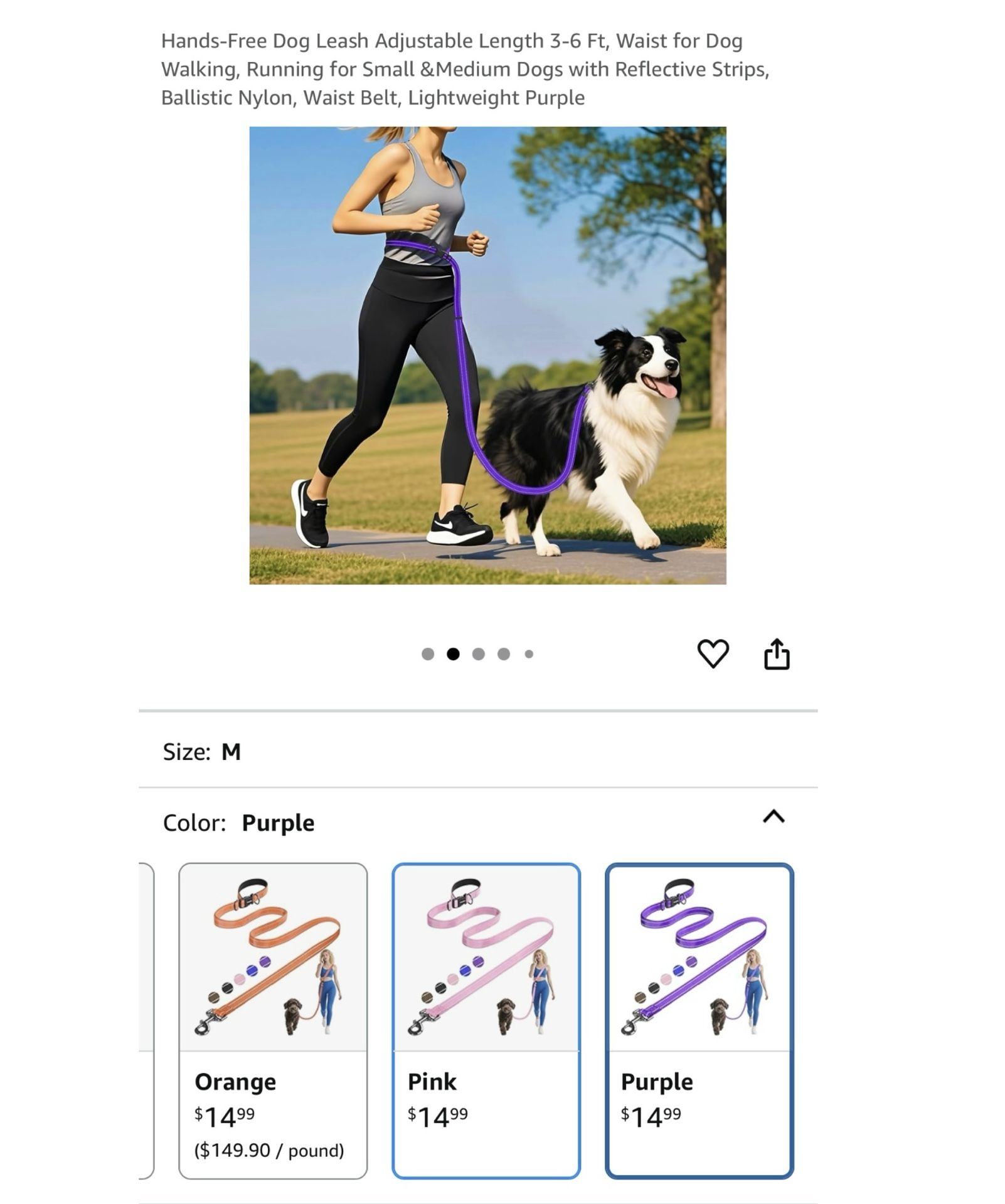 Brand new Hands-Free Dog Leash Adjustable Length 3-6 Ft, Waist for Dog Walking, Running for Small &Medium Dogs with Reflective Strips, Ballistic Nylon
