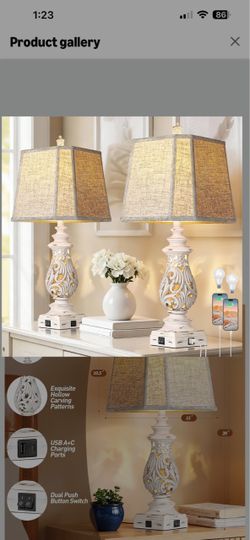 29" Table Lamps Set of 2, Bedside Lamps with USB A+C Ports & Night Light, Farmhouse Nightstand Lamps with Linen Fabric Shades for Bedroom Living Room,