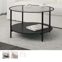 Modern Round Coffee Table With Removable Glass Top And Black Metal Base 28” In Diameter H15”