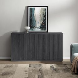 2pcs Buffet Cabinetswith Storage Accent Sideboard Modern Credenza with Doors & Shelves Fluted Media Console Mid Century Coffee Bar Table for Living Ro