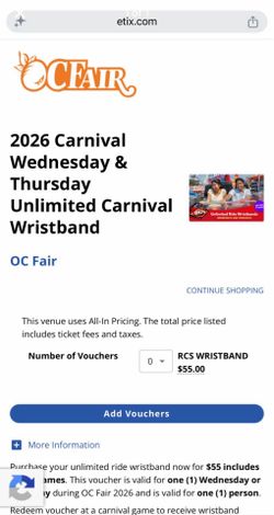 OC Fair 2026 Unlimited Carnival Ride Wristband