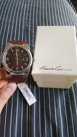 Kenneth Cole brown leather silver mens watch