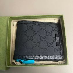 Fashion Designer GG Vintage Logo Striped Webbing Canvas and Leather Short Double-Fold Wallet Men's Black