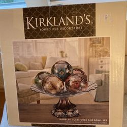 Glass Bowl With Stand And 5 Marble Balls