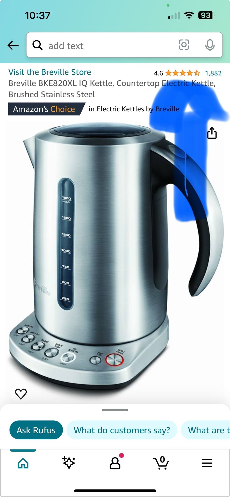 Breville BKE820XL IQ Kettle, Countertop Electric Kettle, Brushed Stainless Steel