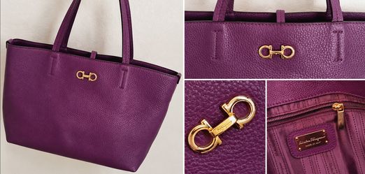 Salvatore Ferragamo Double Gancini Tote Bag, Purple Leather – Brand New!